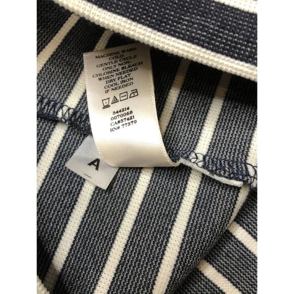 Ann Taylor Womens Shift Career Dress Navy White Faux Leather Short Sleeve M - Picture 8 of 9